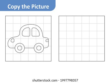 Copy the Picture Worksheet for Kids, Car Vector