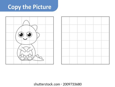 Copy the picture worksheet for kids, dinosaur vector