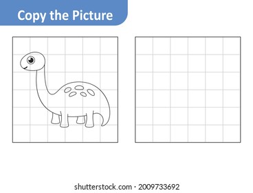 Copy the picture worksheet for kids, dinosaur vector