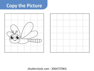 Copy the picture worksheet for kids, dragonfly vector