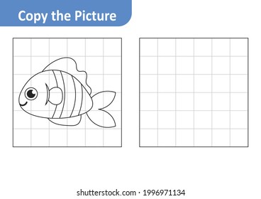 Copy the Picture Worksheet for Kids, Fish Vector