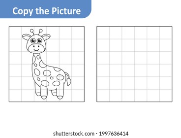 Copy the Picture Worksheet for Kids, Giraffe Vector
