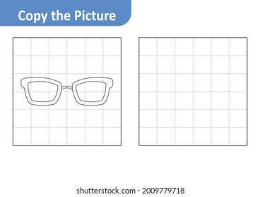 Copy the picture worksheet for kids, glasses vector