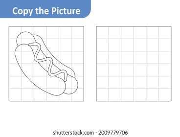 Copy the picture worksheet for kids, hot dog vector
