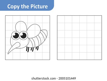 Copy the picture worksheet for kids, mosquito vector