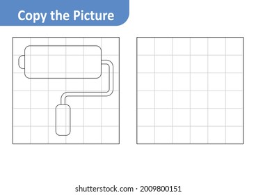 Copy The Picture Worksheet For Kids, Paint Roller Vector