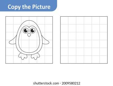 Copy the picture worksheet for kids, penguin vector
