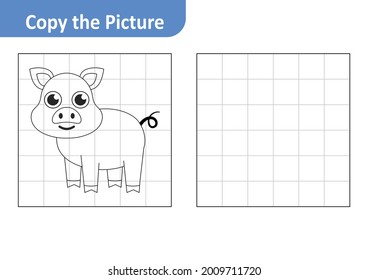 Copy the picture worksheet for kids, pig vector