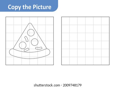 Copy the picture worksheet for kids, pizza vector