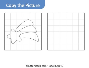 Copy the picture worksheet for kids, shooting stars vector