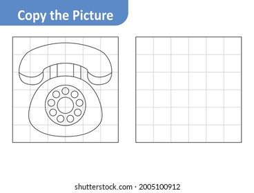 Copy the picture worksheet for kids, telephone vector