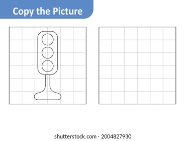 Copy the picture worksheet for kids, traffic light vector