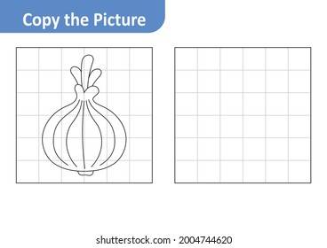 Copy the picture worksheet for kids, white onion vector