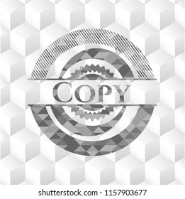 Copy realistic grey emblem with cube white background