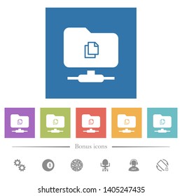 Copy remote file on FTP flat white icons in square backgrounds. 6 bonus icons included.