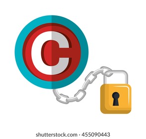copy right seal over  padlock isolated icon design, vector illustration  graphic 