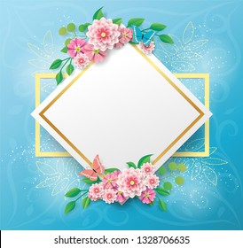 copy space background with beautiful and colorful flower and butterfly.