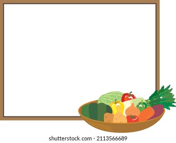 Copy space board and vegetables in a basket