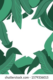 Copy space botanical frame with green long leafs. Vector illustration.