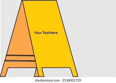 Copie el tablero de la muestra de la precaución del espacio en el fondo blanco. Diseño de Vector editable del soporte de exhibición amarillo plegable de doble cara. Superficie resbaladiza, pictograma de piso humano o húmedo que cae. 3d realista, eps 10.