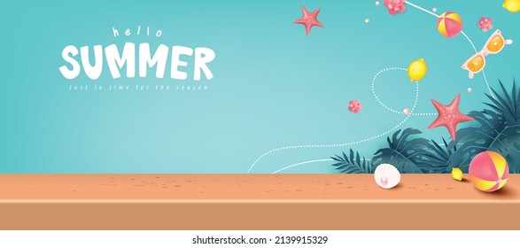 Copy space colorful Summer beach vibes background layout banner design and summer calligraphy 