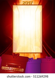 Copy Space with Frame Over Christmas Background with Gift Boxes Text and Twenty Seventeen Date