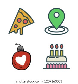 copy space icon set. vector set about pizza, birthday cake, bauble and placeholder icons set.