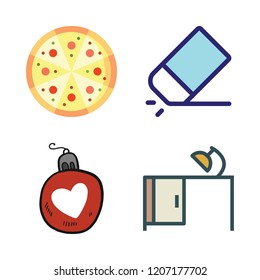 copy space icon set. vector set about bauble, eraser, pizza and desk icons set.