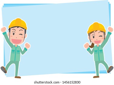 Copy space illustration of man and woman wearing helmet and work clothes