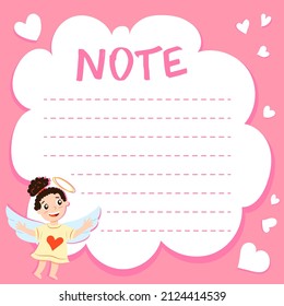 Copy space for memo, weekly or daily planner, note paper, to do list, sticker template decorated with baby cupid angel. Cute and funny. Inspirational quote. Love and hearts. Valentines Day greeting