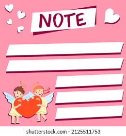 Copy space for memo, weekly or daily planner, note paper, to do list, sticker template decorated with baby cupid angel. Cute and funny. Inspirational quote. Love and hearts. Valentines Day greeting