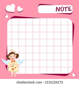 Copy space for memo, weekly or daily planner, note paper, to do list, sticker template decorated with baby cupid angel. Cute and funny. Inspirational quote. Love and hearts. Valentines Day greeting