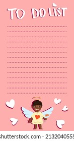 Copy space for memo, weekly or daily planner, note paper, to do list, sticker template decorated with baby cupid angel. Cute and funny. Inspirational quote. Love and hearts. Valentines Day greeting