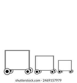 Copy space on white board with wheel. Shelf and free space for filling price list and product.