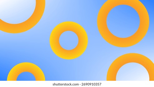 Copy Space with Orange Yellow Circle Rings on Blue Sky Background Gradient Design