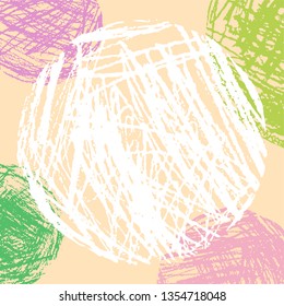 Copy space with pastel soft bright color geometric circle forms. Hand drawing round artistic grunge stroke figure. Vector crayon, chalk or pencil sphere texture abstract trendy background.