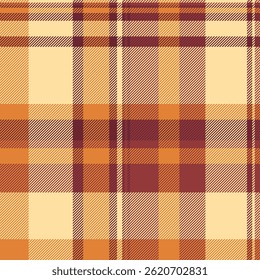 Copy space plaid seamless texture, tidy pattern check background. Stylish fabric tartan textile vector in red and amber colors palette.