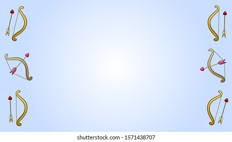 Copy space with six cupid's arrows and bows on blue and white gradient background