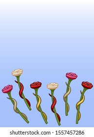 Copy space with six roses. Blue and white gradient background, vector.