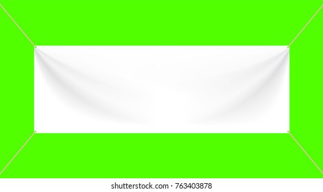 Copy Space For Text On Long White Vinyl Banner On Green Screen Background .