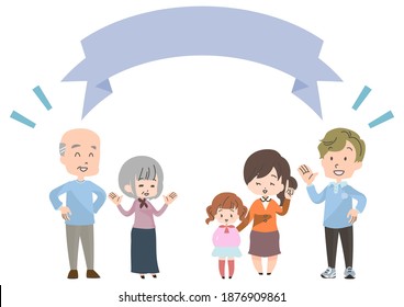Copy space with three generations of smiling people