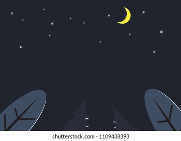 Copy space tree nature star moon in night sky vector