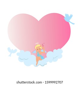 Copy space of Valentine's Day in the form of a heart with a cupid. Vector graphics.