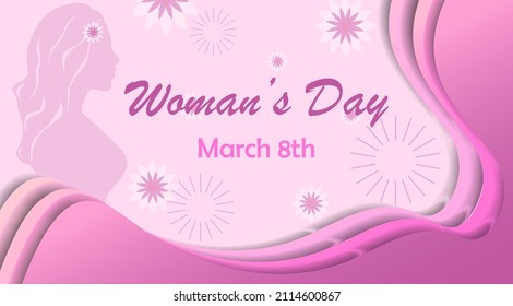 copy space women's day with pink paper cut style background by vector design