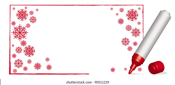 Copy spacewith snowflakes  and 3D red felt-tip pen