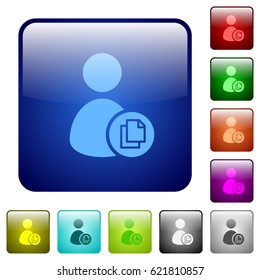 Copy user account data icons in rounded square color glossy button set
