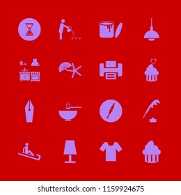 copy vector icons set. with hourglass, man riding sleigh, fountain pen and person watering can in set