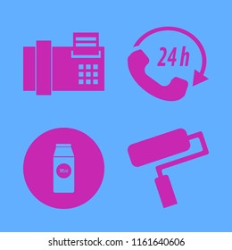 copy vector icons set. with paint roller, pack milk, call center and fax in set
