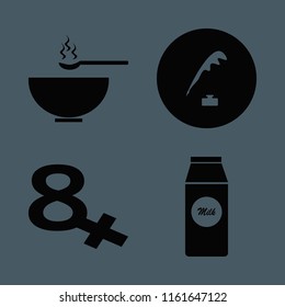 copy vector icons set. with pen ink, soup, march calendar and pack milk in set