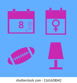 copy vector icons set. with rugby ball, table lamp and march calendar in set